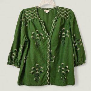 Knox Rose Green Embroidered Blouse